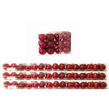 Imagem de Kit 45 Mini Bolas Natal Vermelha Glitter, Fosca, Lisa 3Cm