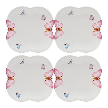 Imagem de Jogo 4 Prato De Sobremesa Borboletas 19cm Porcelana Branco Wolff