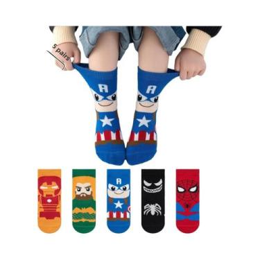Imagem de Meias De Algodão Respiráveis Para Meninos Com Estampa De Desenhos Anim