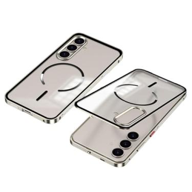 Imagem de Capa magnética para Samsung Galaxy S25 Ultra, para-choques de metal e tampa traseira de PC rígido fosco translúcido, protetor de lente da câmera (cinza)