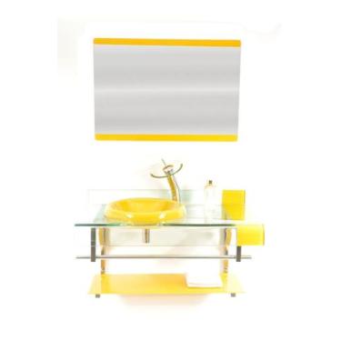 Imagem de Gabinete de vidro para banheiro inox 90cm curvado duplo com torneira c