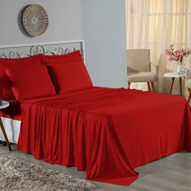 Imagem de Jogo De Cama Casal Nobre 4 Peças Lençol Com Elástico De 30cm De Altura Malha 100% Algodão - Vermelho