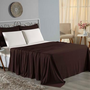 Imagem de Jogo De Cama King Nobre 4 Peças Lençol Com Elástico De 30cm De Altura Malha 100% Algodão - Marrom / Palha