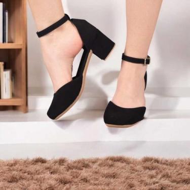 Imagem de Sandália Feminina Salto Bloco Fechada com Fivela Estilo Sapato Feminin