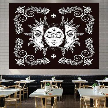 Imagem de Tapeçaria: Estética de sala de parede solar em preto e branco 148x130c