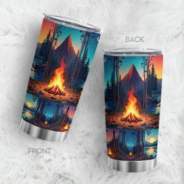 Imagem de Caneca de café Oasisdream Tumbler 600ml com impressão de fogueira
