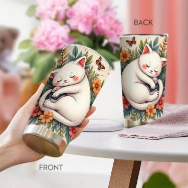 Imagem de Copo de viagem Oasisdream Oasisdream 600 ml com estampa de gato