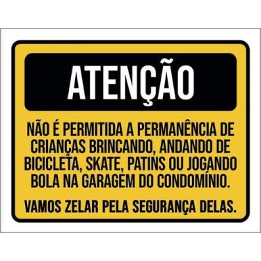 Imagem de Kit 3 Placa Acm Atenção Não Permitida Crianças Garagem 18X23 - Sinaliz