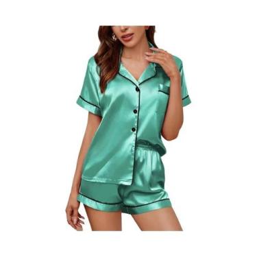 Imagem de Conjunto de Pijamas de Cetim Feminino - 2 Peças com Shorts e Botões, L