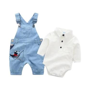 Imagem de Conjunto De Macacão De Algodão Para Menino Com Chapéu E Babador 3 Peça