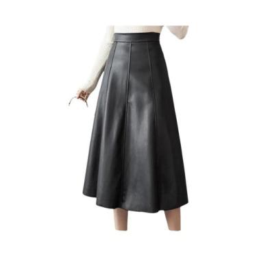 Imagem de Saia Midi Elegante De Couro PU Com Cintura Alta Para Mulheres ZANZEA M