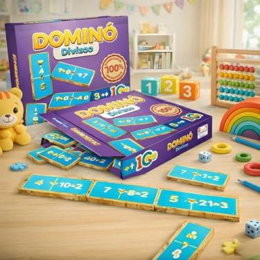 Imagem de Jogo Infantil Dominó Divisão Matemática Madeira Mdf Educativo - Paper 