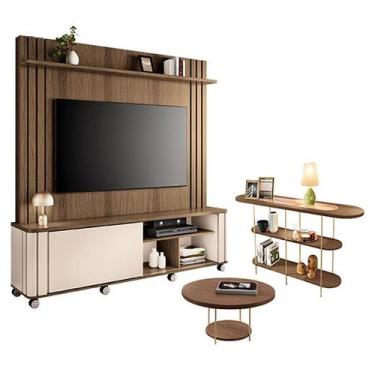 Imagem de Estante Home Theater Trinus Castanho Off White com Mesa de Centro Sky 