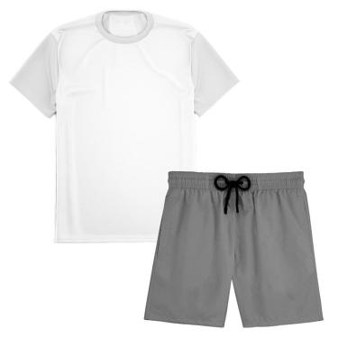 Imagem de Kit Short Praia Academia Passeio Treino Cinza + Camiseta Manga Curta Masculina-Masculino
