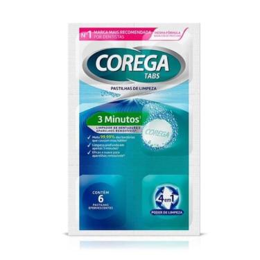 Imagem de Pastilhas de Limpeza Efervescentes Glaxosmithkline Corega Tabs para Próteses e Aparelhos Bucais Mata 99,9% das Bactérias