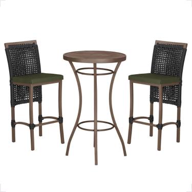 Imagem de Mesa Bistro E 2 Banquetas Roma Marrom Corda Náutica 13 Preta