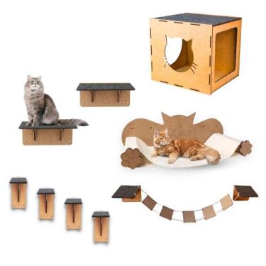 Imagem de Playground para Gatos com 9 Peças Brinquedo de Gato Ponte Nicho Rede D