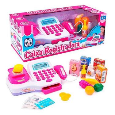 Imagem de Caixa Registradora Rosa com Leitor de Código de Barras e Balança LS820