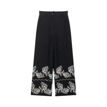 Imagem de Blusa Vintage Feminina De Linho Com Bordado Floral, Manga Bufante, Cas