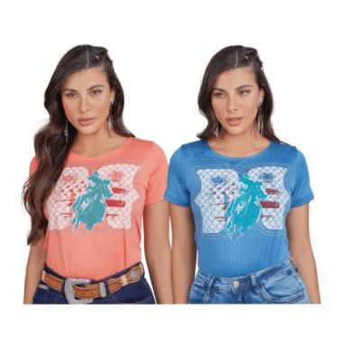 Imagem de Camiseta Feminina Country Minuty Thermo Estampada Azul Laranja - Ref. 