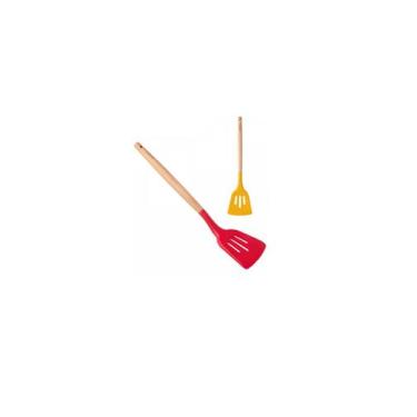 Imagem de Espátula  Vazada de Silicone com Cabo Madeira 32 cm - Cilnk - Clink
