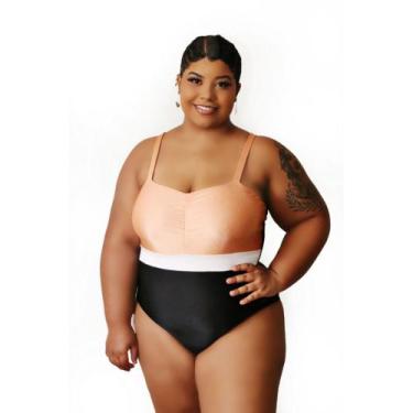 Imagem de Maiô Plus Size PRETO/AMÊNDOA - Linda D'Mar Moda Praia., Preto, Amêndoa