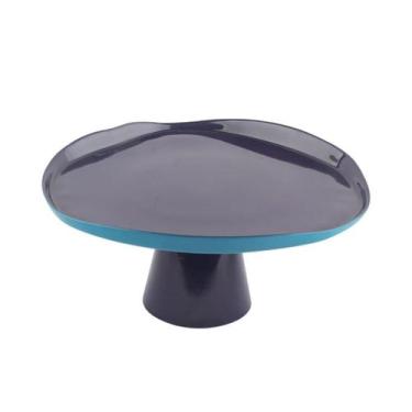 Imagem de Prato para bolo em vidro com pé Ø28xA12,5cm cor roxa e azul - l hermit