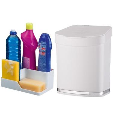 Imagem de Kit Cozinha Porta Detergente Esponja Sabão + Lixeira 2,5 Litros Pia - 