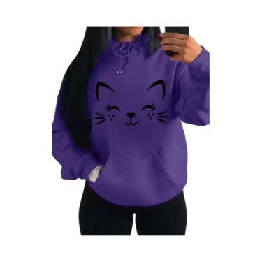 Imagem de Moletom Feminino Com Estampa De Gato Feliz, Moda Casual Streetwear Hip
