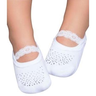 Imagem de Meia Infantil Feminino Puket Sapatilha Festa Aplique 9033, Branco, 5/8