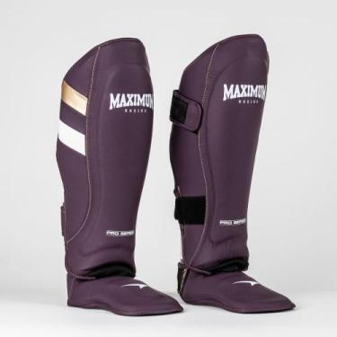 Imagem de Caneleira Profissional Pro Roxa e Dourado Muay Thai e Kickboxing Maxim