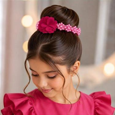 Imagem de Porta Coque Belli Flor Pérolas Rosa - Acessório de Cabelo - no-brand