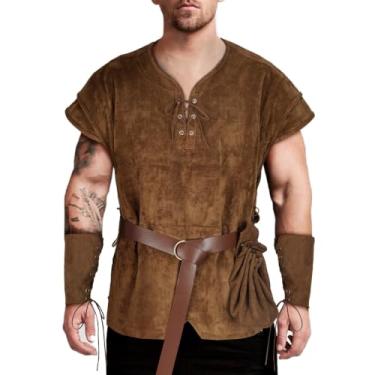 Imagem de TEYHUI 5 peças fantasia de viking nórdico masculino renascentista túnica medieval fantasia de pirata masculino adulto, Z3758bn, M