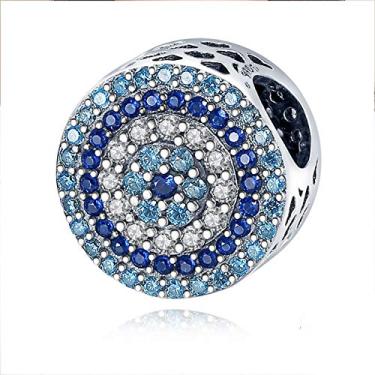 Imagem de Via Láctea e céu estrelado contas de prata pingente pulseiras joias para mulheres esmalte processado pingentes de prata esterlina 925 (olho azul cubo azul sorte)