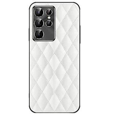 Imagem de Capa para Samsung Galaxy S22/S22 Plus/S22 Ultra, capa de couro de luxo slim fit à prova de choque resistente a arranhões, capa protetora elegante, proteção para câmera, branca, S22 Ultra 6,8 polegadas