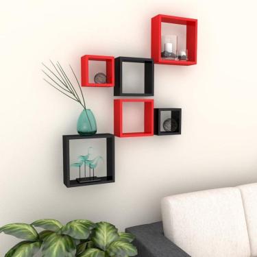 Imagem de Nicho Decorativo Mdf Kit 6 Unidades - Cor Vermelho E Preto