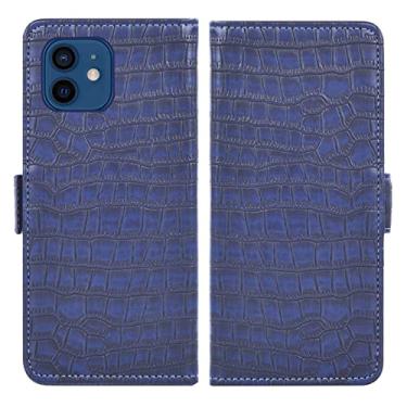 Imagem de GSYH Capa flip para iPhone 13 Mini/13/13 Pro/13 Pro Max, capa carteira de couro legítimo slots para cartão Kickstand TPU à prova de choque dupla fivela magnética proteção para câmera, azul, 13pro max 17 cm