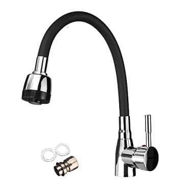 Imagem de Torneira de cozinha de manípulo único preto cromado polido 360 torneira misturadora de água fria e quente giratória, China