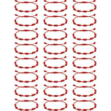 Imagem de 24 peças de pulseiras trançadas vermelhas ajustáveis com cordão vermelho pulseira com nó de proteção de cabala pulseiras amuleto feitas à mão pulseiras da amizade para mulheres homens