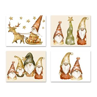 Imagem de Cartões em branco com gnomos natalinos – Cartões comemorativos de Natal com envelopes – 4 designs exclusivos – 14 cm x 10,8 cm (pacote com 24)