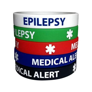 Imagem de Pulseiras de silicone da Epilepsy Alerta médico (pacote com 5) Pulseiras tamanho adulto para homens e mulheres 20 cm
