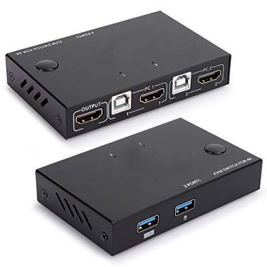 Imagem de USB + HDMI, USB + HDMI KVM Switch Audio 2 em 1 Out Teclado Estável para Compartilhamento de Impressora de Mouse (KVM201)