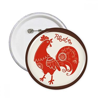 Imagem de Ano do galo animal China zodíaco vermelho pinos redondos crachá botão emblema decoração acessório 5 peças