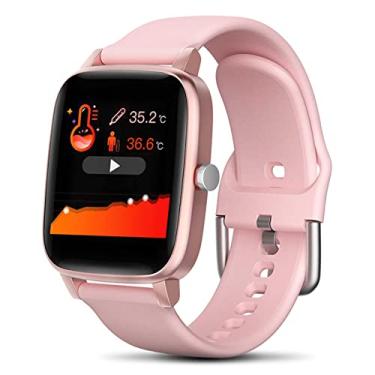 Imagem de Relógio inteligente com tela sensível ao toque à prova d'água clima Bluetooth pedômetro esportivo smartwatch masculino feminino monitoramento de calorias do sono rastreador de fitness (rosa)