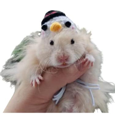 Imagem de Chapéu de hamster mini animais pequenos com alça ajustável adoráveis chapéus pequenos tricotados à mão para lagarto, porquinho-da-índia réptil roupas de festa de Natal acessórios de fantasia (médios, boneco de neve preto)