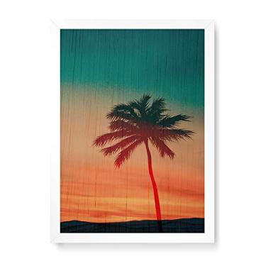 Imagem de Arte Maníacos Quadro Decorativo em Madeira Coqueiro Por Do Sol - 23x16,25cm (Moldura caixa em laca branca)