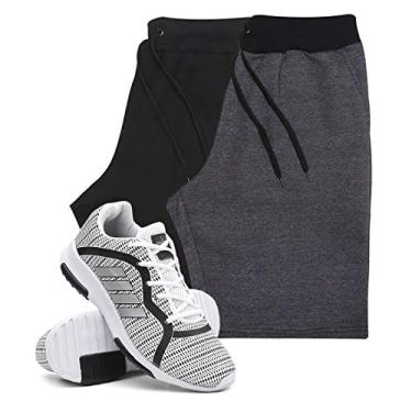 Imagem de KIT 2 Bermudas Masculinas Moletom + Tenis Masculino Sport Corrida - Bermudas Preto/Grafite M - Tenis Branco - 42