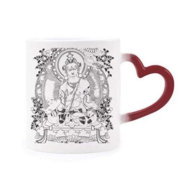 Imagem de Culture Guanyin Caneca de grés com personagem chinês sensível ao calor que muda de cor vermelha