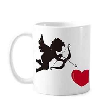 Imagem de Caneca de cerâmica com estampa de coração vermelho do anjo do Cupido de porcelana de café