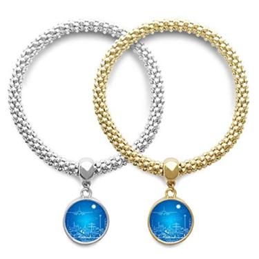 Imagem de DIYthinker Pulseira Metropolis City Aircraft Cloud Landscape Lover com pingente de joia para casal